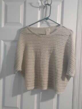 Y2K Oversized Mossimo Supply Co. Cream Open-Knit Short Sleeve Top, Size XS